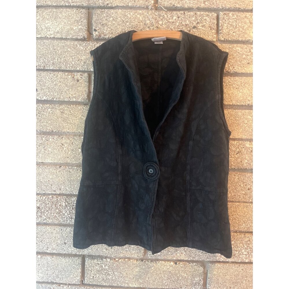 Handmade Black Textured Button-Up Sleeveless Vest By Eucalyptus XL Cotton Made I